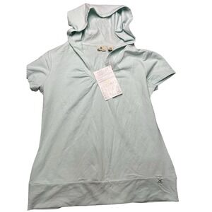 Zuda Mint Green Short Sleeve Hoodie Womens L Cotton Modal Stretch Athleisure Top